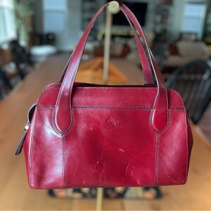 Monsac Red Leather Satchel Shoulder Bag Purse Structured High Quality Italy